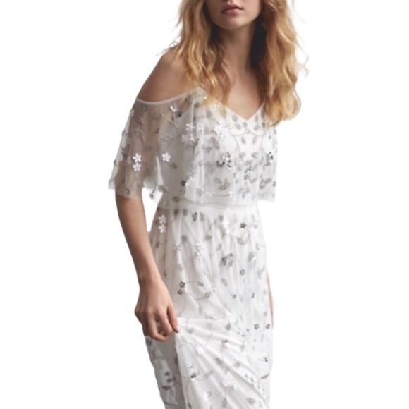 Adrianna Papell x BHLDN Faye 4 / Sm White Silver Embellished Maxi Wedding Gown - Picture 10 of 11
